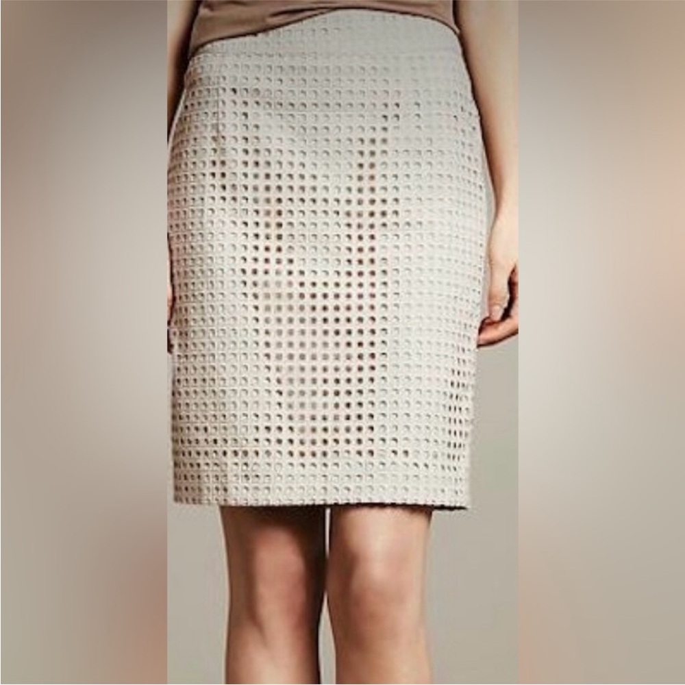 NWT Ann Taylor | Women’s Tan/Mint Ladderstitch Back Zip Lined Pencil Skirt Sz 4P